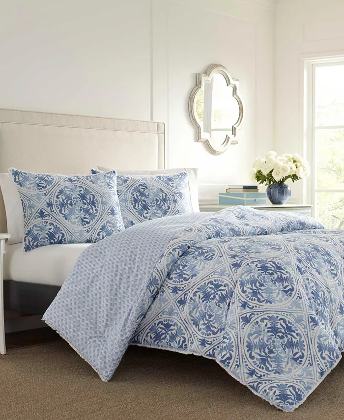 Laura Ashley Mila Cotton Reversible 3 Piece Comforter Set， Full Queen