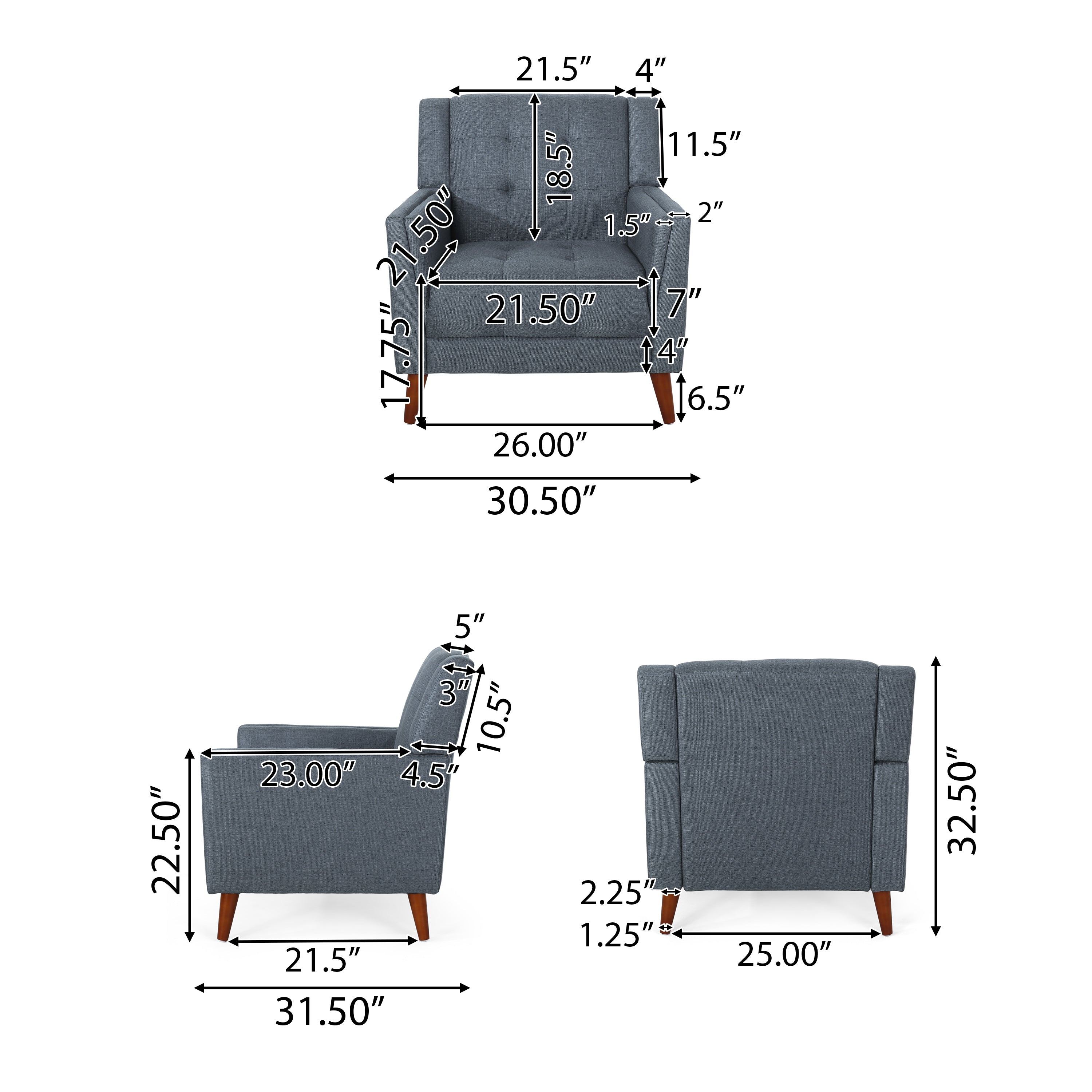 Evelyn Mid Century Modern 3-Piece Chairs & Loveseat Fabric Living Room Set