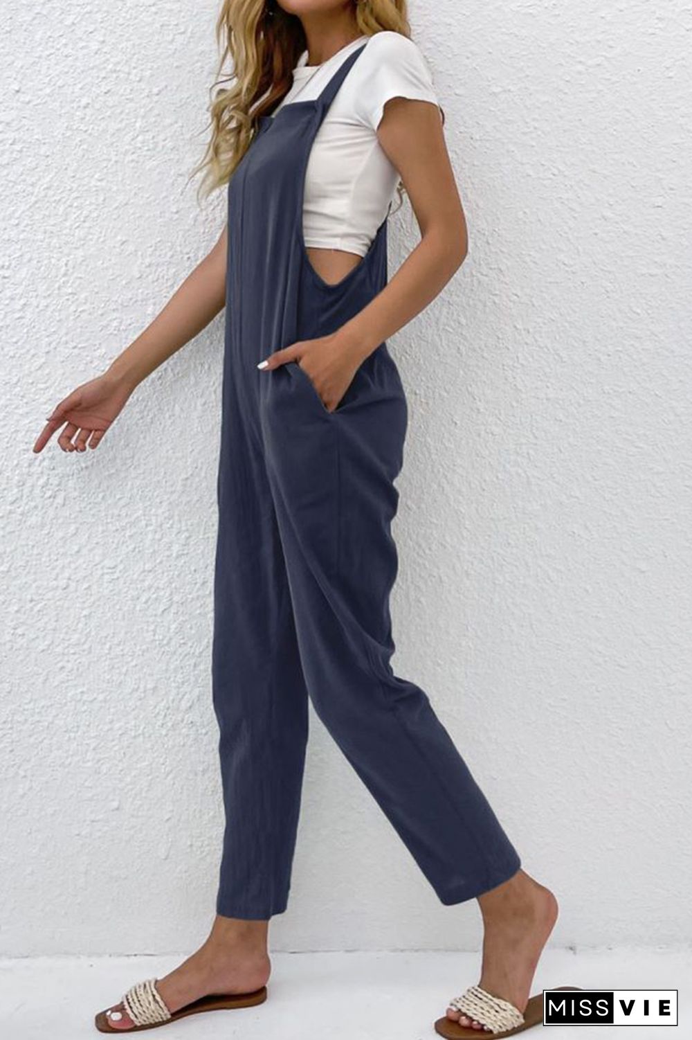 Solid Color Pocket Jumpsuit Wholesale