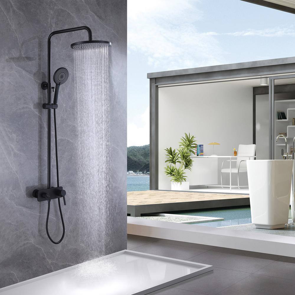 FORCLOVER Single-Handle 1-Spray Wall Mount Tub and Shower Faucet with 3-Spray Hand Shower in Matte Black (Valve Included) HAT-R1003-MB