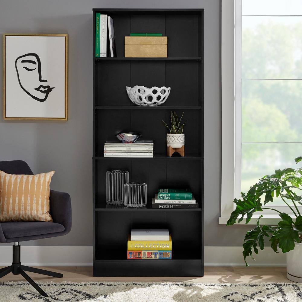 StyleWell 71 in. Black 5-Shelf Basic Bookcase with Adjustable Shelves HS202006-34BLK