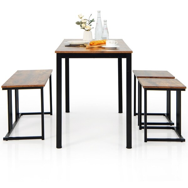 Gymax 4Piece Dining Table Set Industrial Kitchen Table Set w/ Bench and