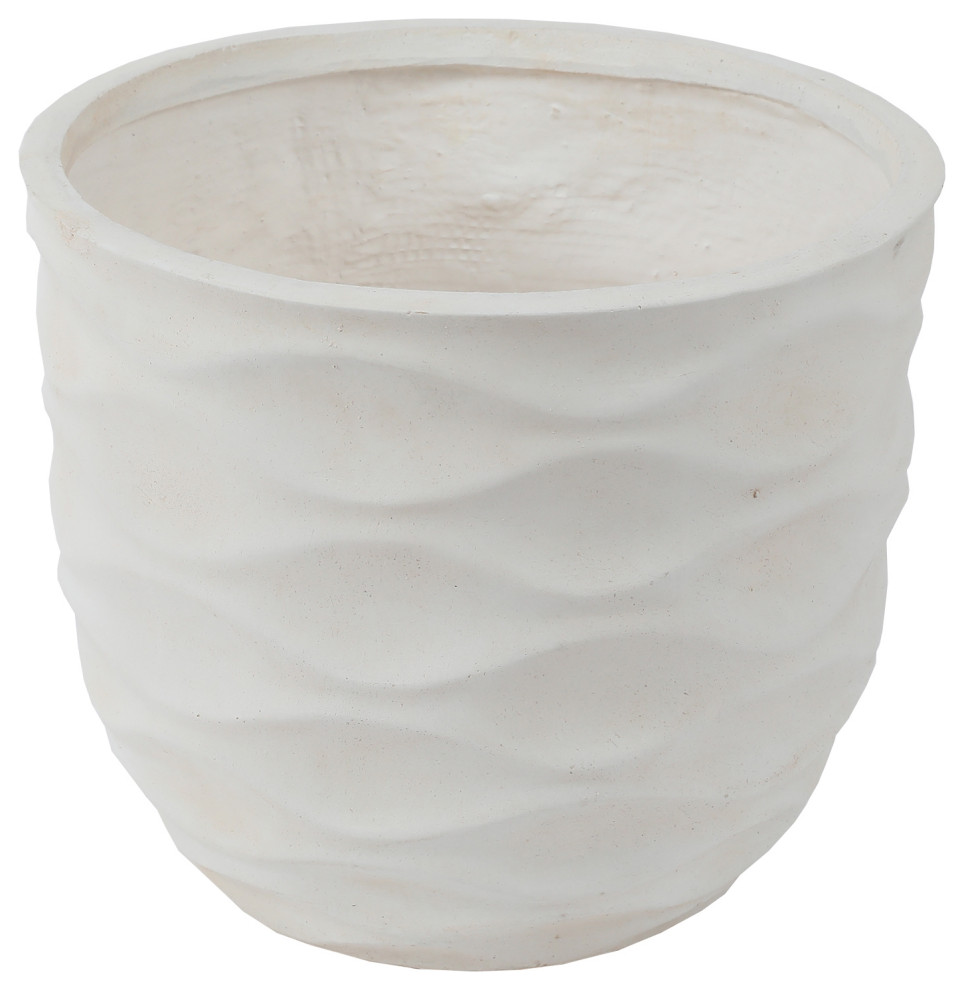 2 Piece White Waves Design MgO Planters   Beach Style   Outdoor Pots And Planters   by Winsome House Inc.  Houzz