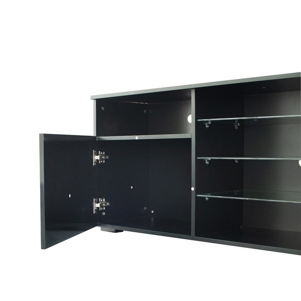 TV Stand Matte Body High Gloss Doors Modern TV Stand LED，Black