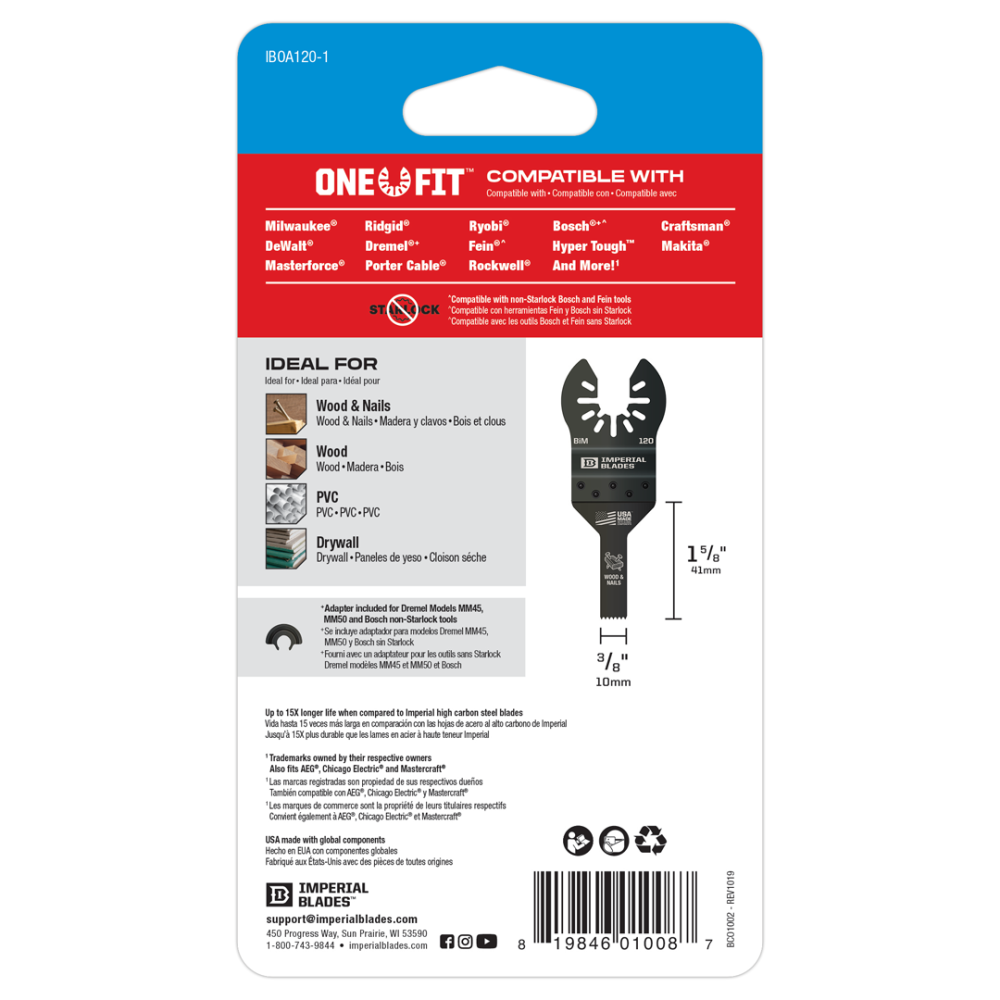 One Fit™ 3/8 Fine Detail Wood Blade， 1PC ;