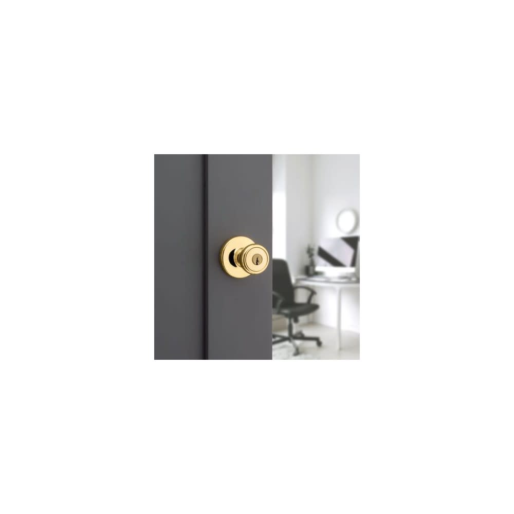 Kwikset Tylo Door Knob Polished Brass Exterior Keyed Entry Round