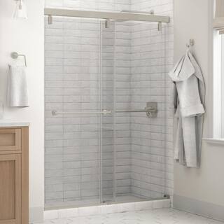 Delta Lyndall 60 x 71-12 in. Frameless Mod Soft-Close Sliding Shower Door in Nickel with 14 in. (6mm) Clear Glass SD3442215