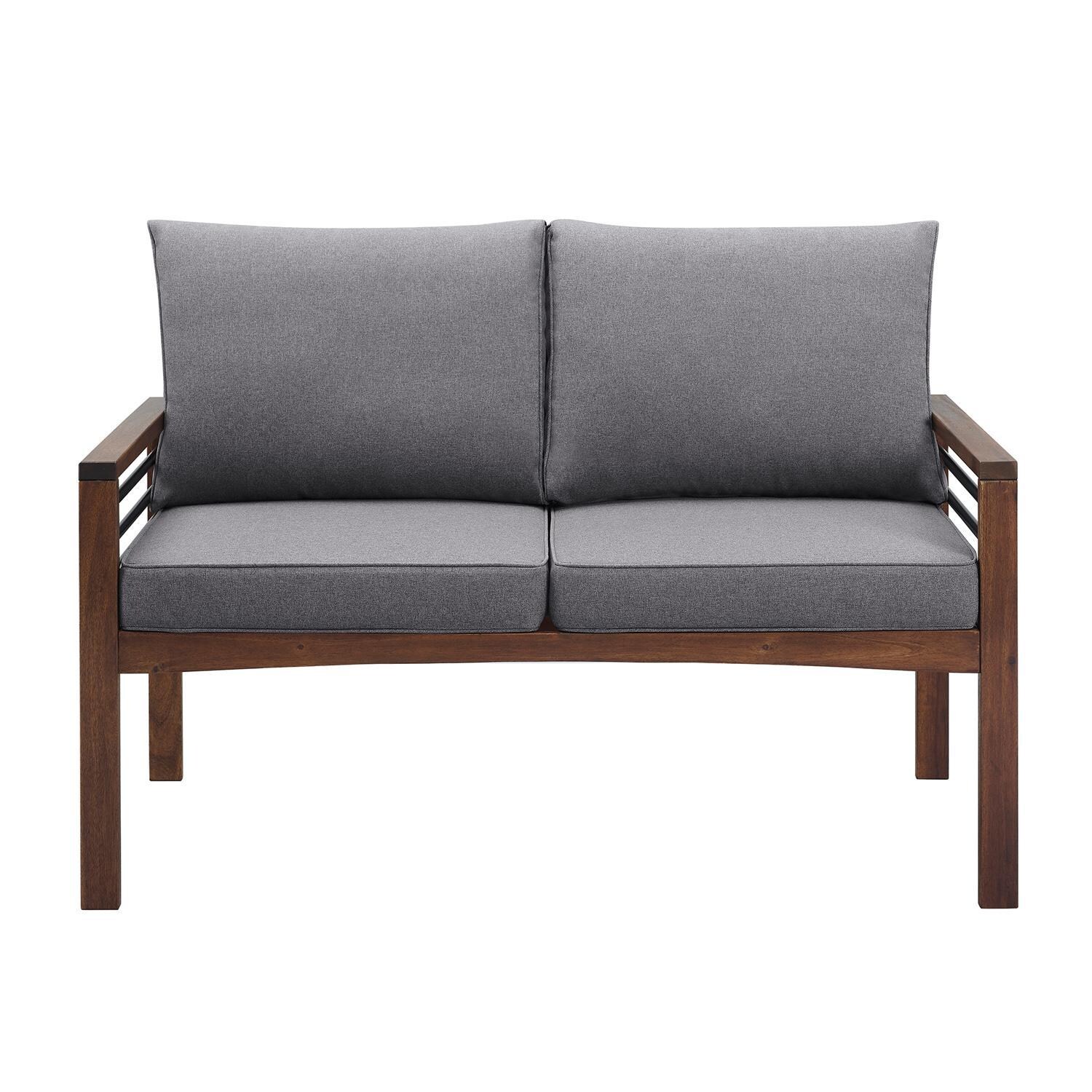 Ultimate Patio Land Bay Acacia and Steel Patio Loveseat W/ Gray Cushions