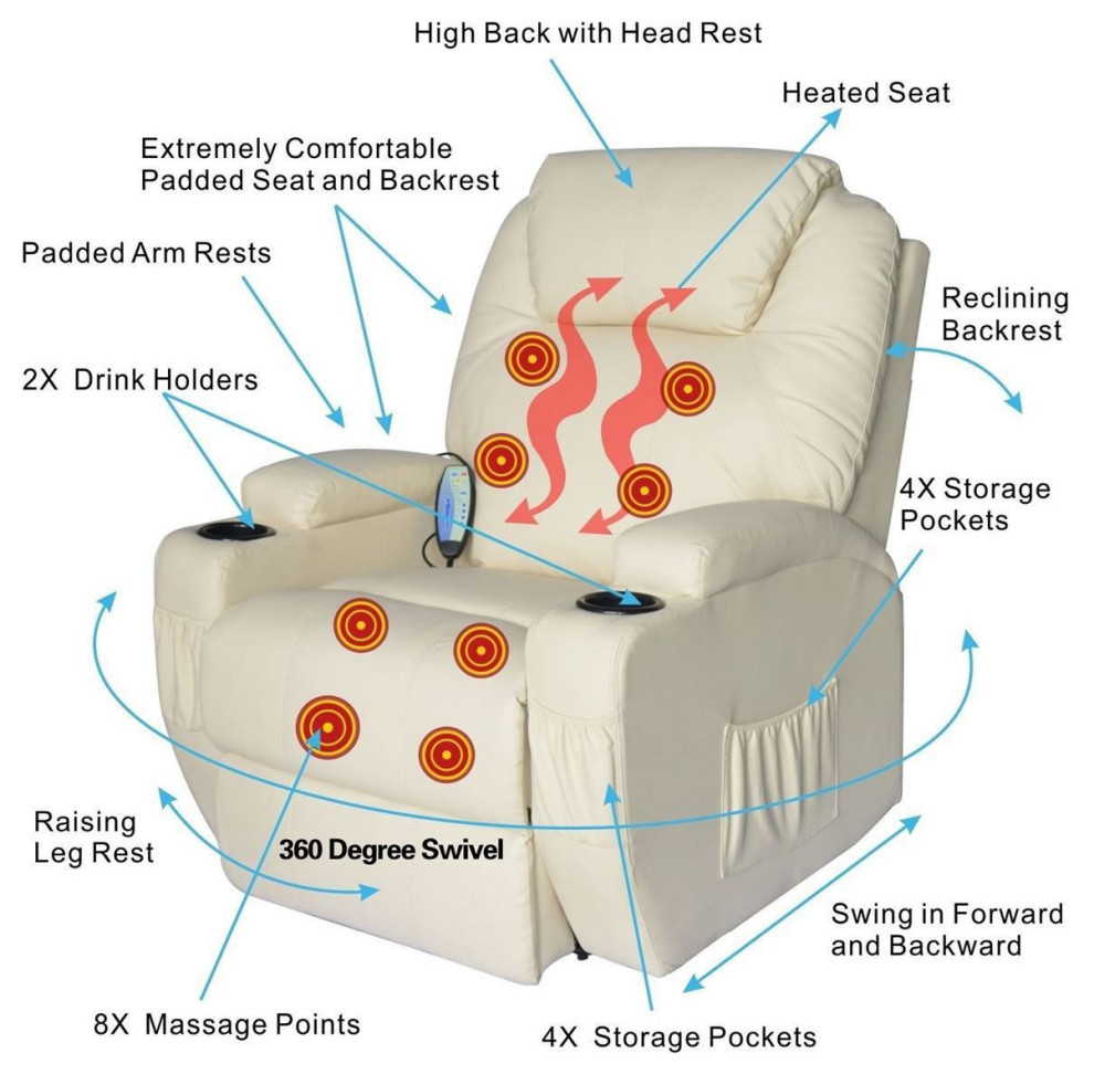 Living Room Recliner Massage Chair   Cream   Transitional   Recliner Chairs   by AffordableVariety  Houzz