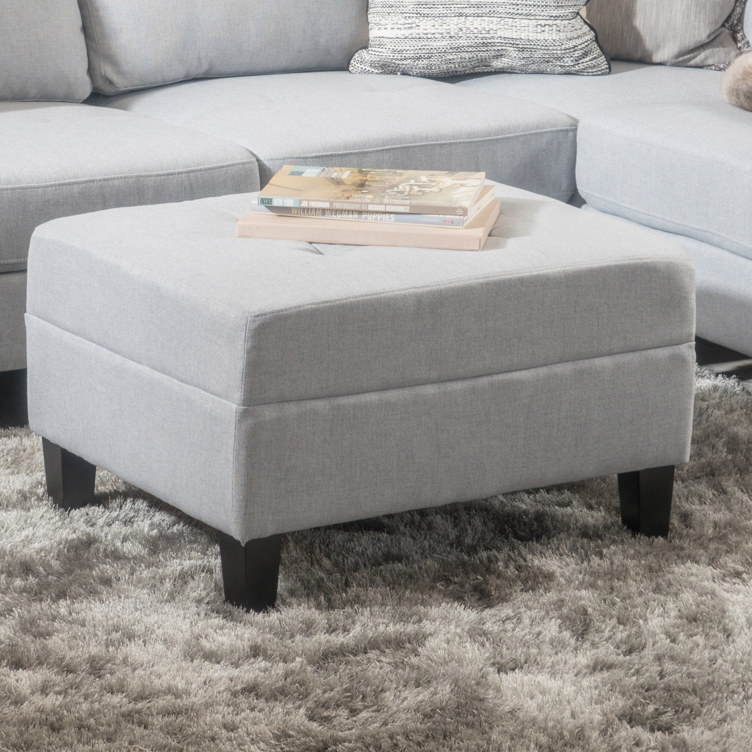 Zahra Contemporary Tufted Fabric Storage Ottoman