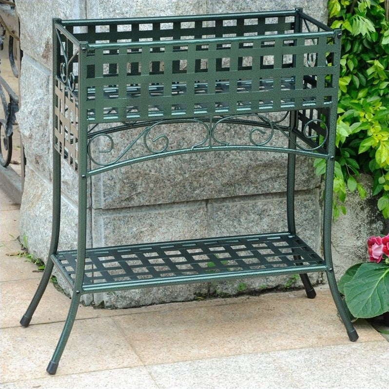 Pemberly Row Iron Potting Bench in Verdi Gris