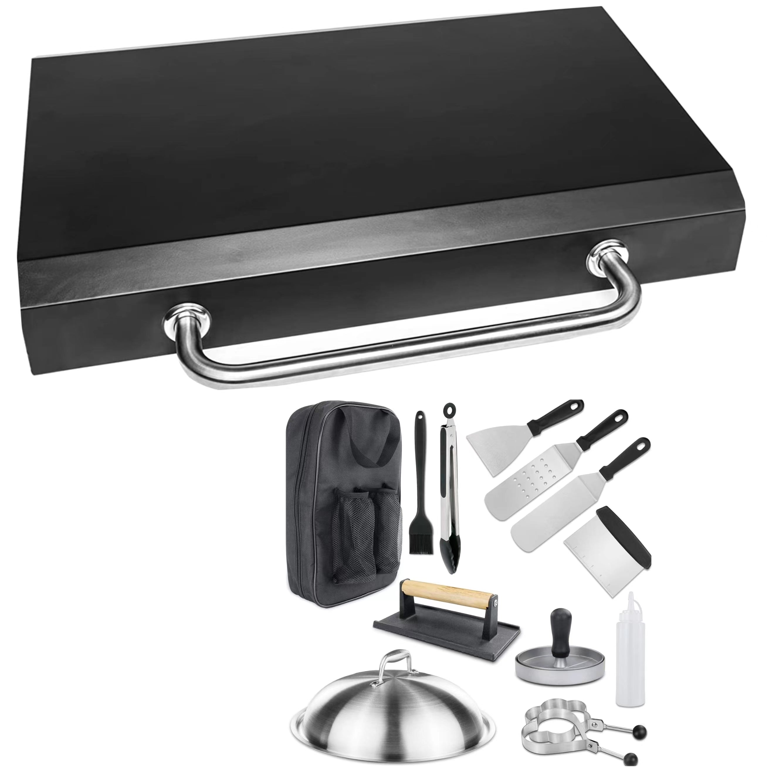 BBQ Tools Gift Kit + Hard Cover Hood Lid for Blackstone Griddle 28 inch Flat Table Top, Grill Replacement Parts and Accessories