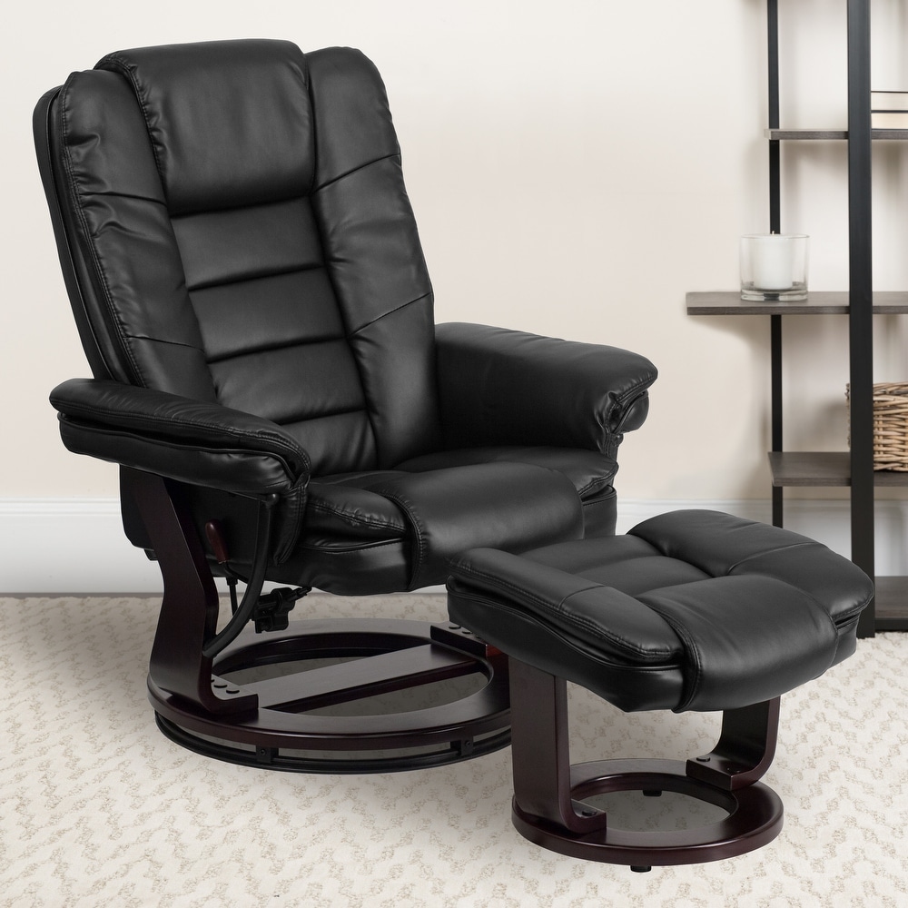 Contemporary LeatherSoft Recliner with Horizontal Stitching and Ottoman