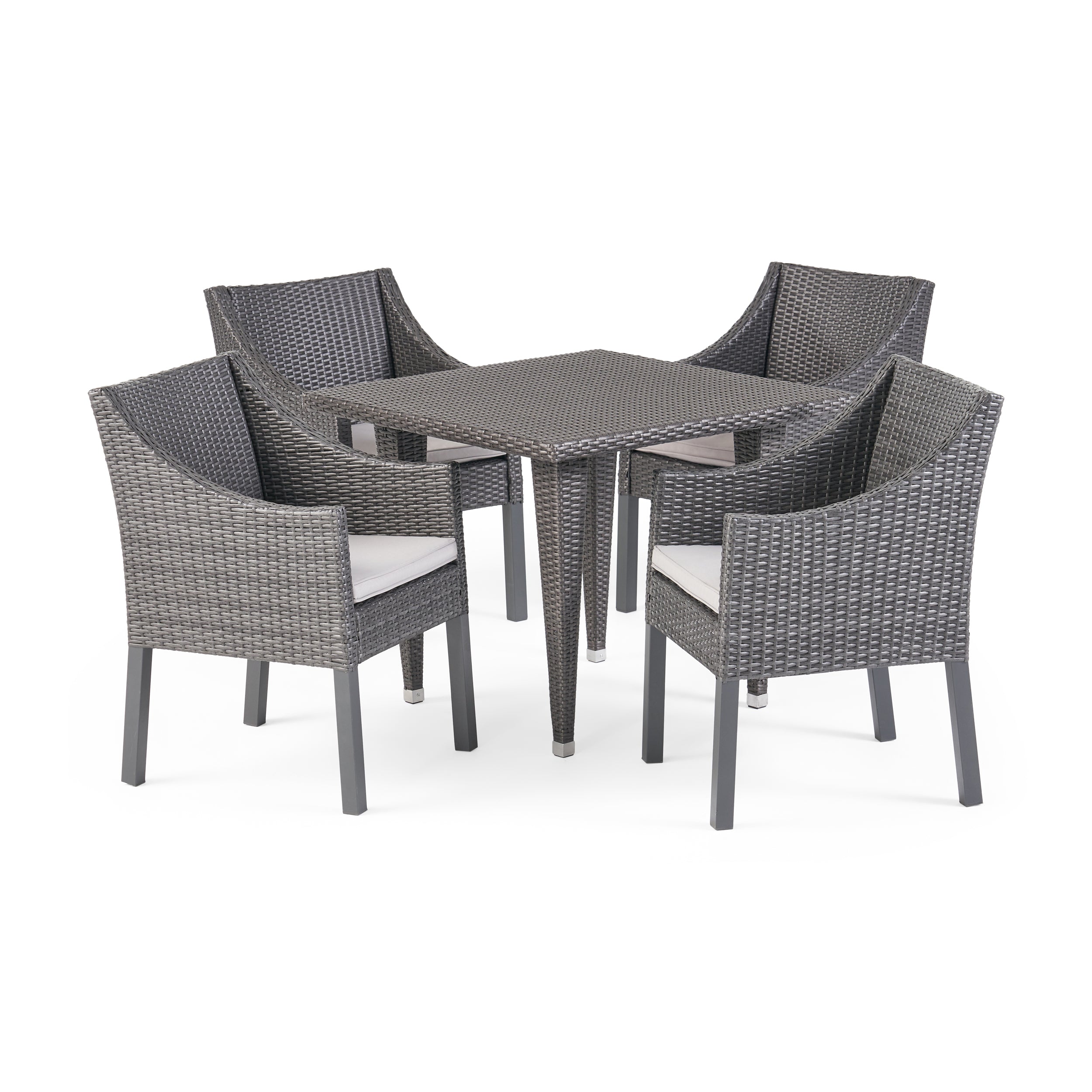 Del Mar Outdoor 5 Piece Gray Wicker Dining Set with Water Resistant Cushions