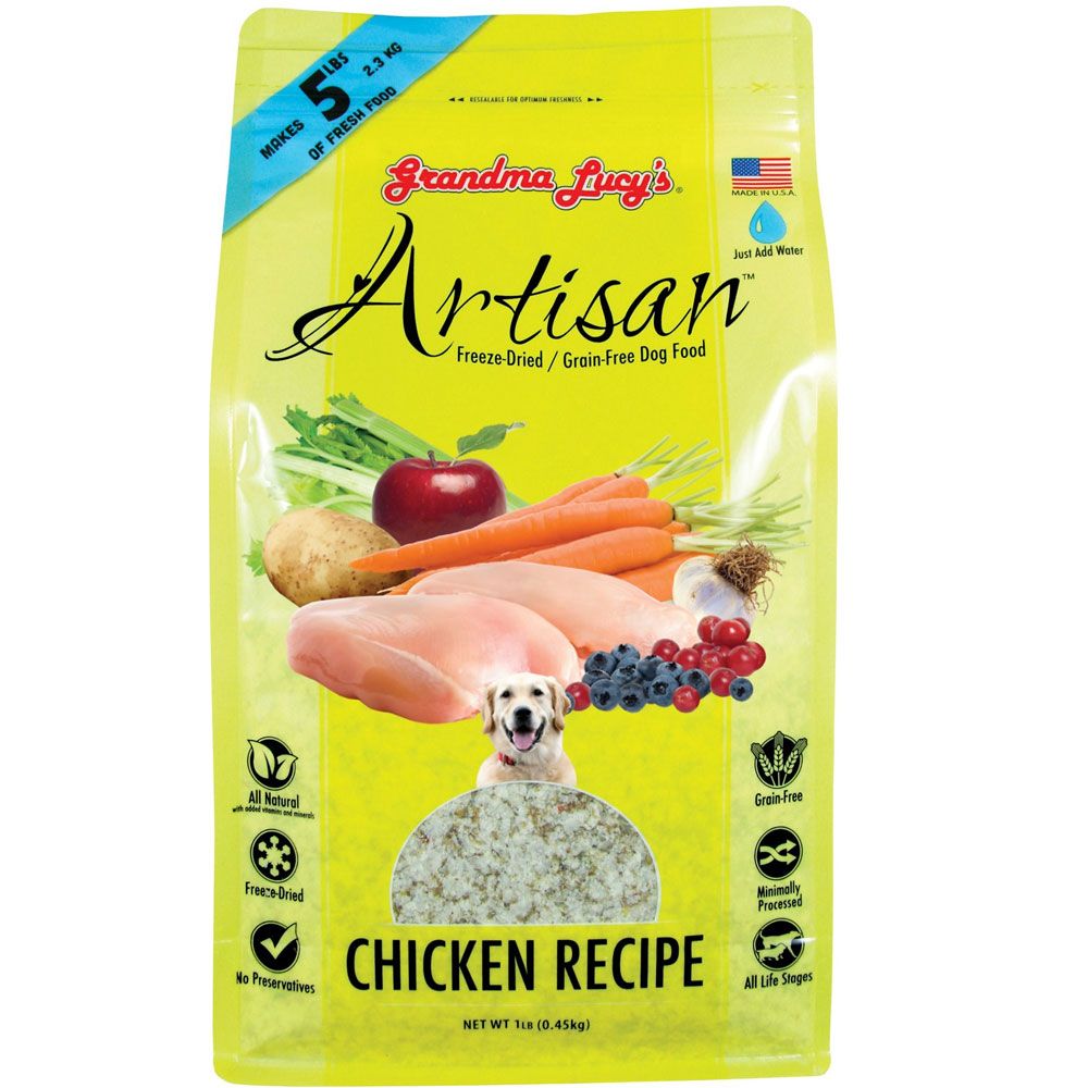 Grandma Lucy Artisan Chicken Grain-Free Freeze-Dried Dog Food， (1 lb;