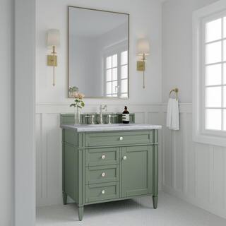 James Martin Vanities Brittany 36.0 in. W x 23.5 in. D x 33.8 in. H Bathroom Vanity in Smokey Celadon with Carrara Marble Marble Top 650-V36-SC-3CAR