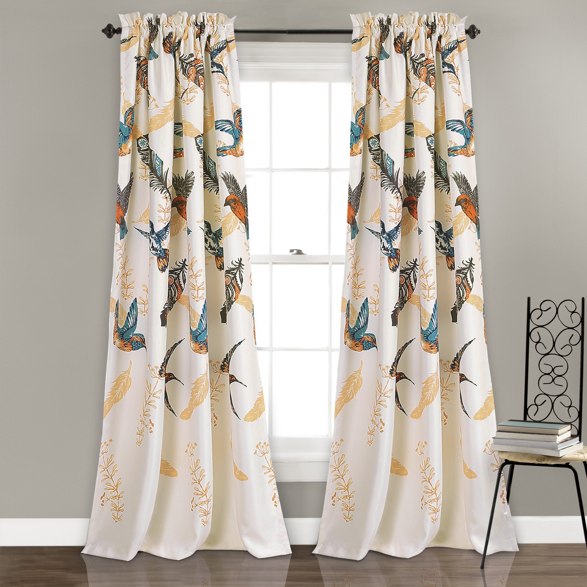 Bird Breeze Room Darkening/Light Filtering Window Curtain Set