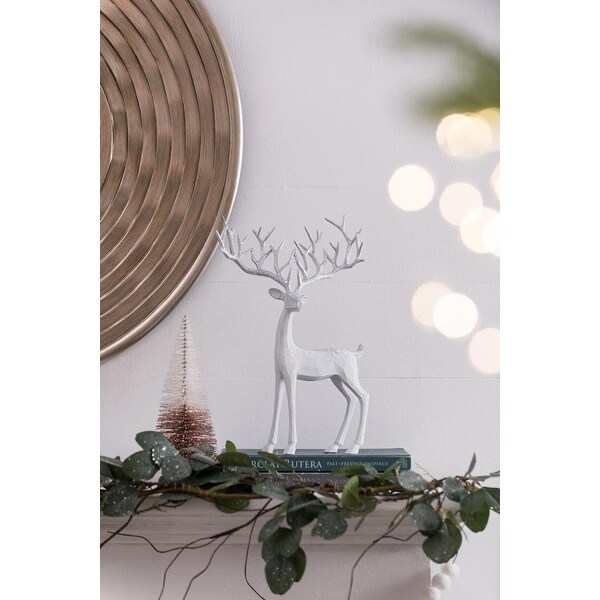 Seasonal Abode Carved Standing Deer with Silver Foil