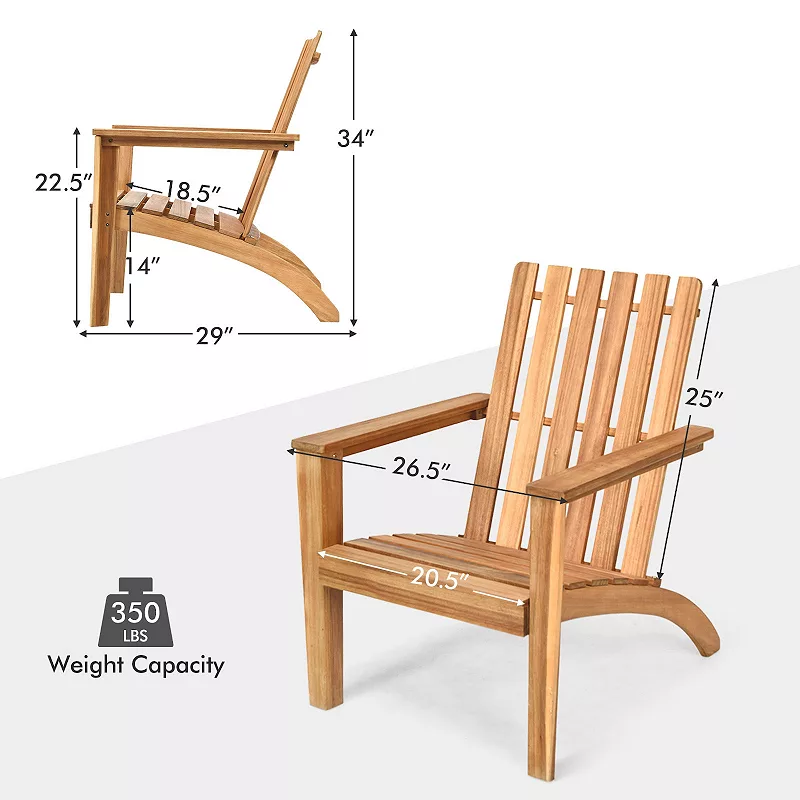 Outdoor Durable Patio Acacia Wood Adirondack Lounge Armchair