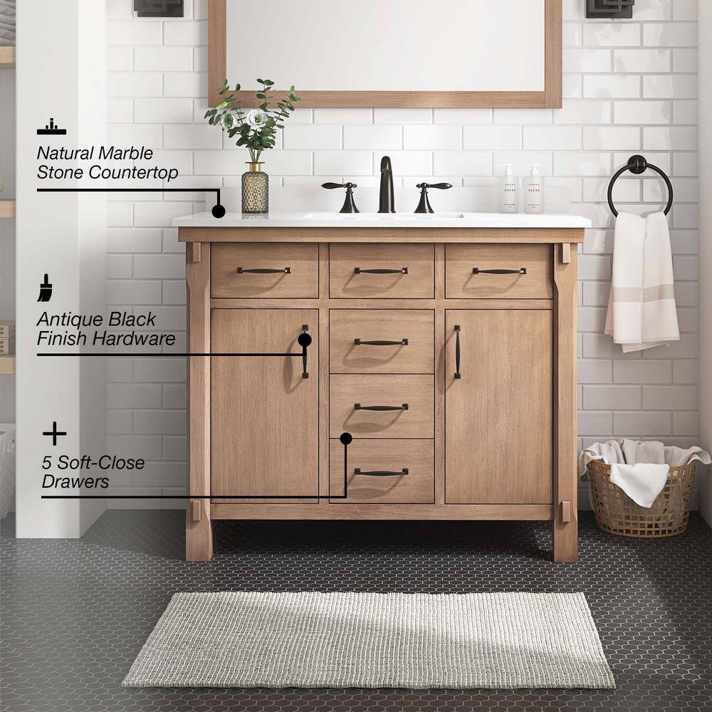 Home Decorators Collection Bellington 42 in. W x 22 in. D x 34.5 in. H Vanity in Almond Toffee with White Engineered Stone Top Bellington 42