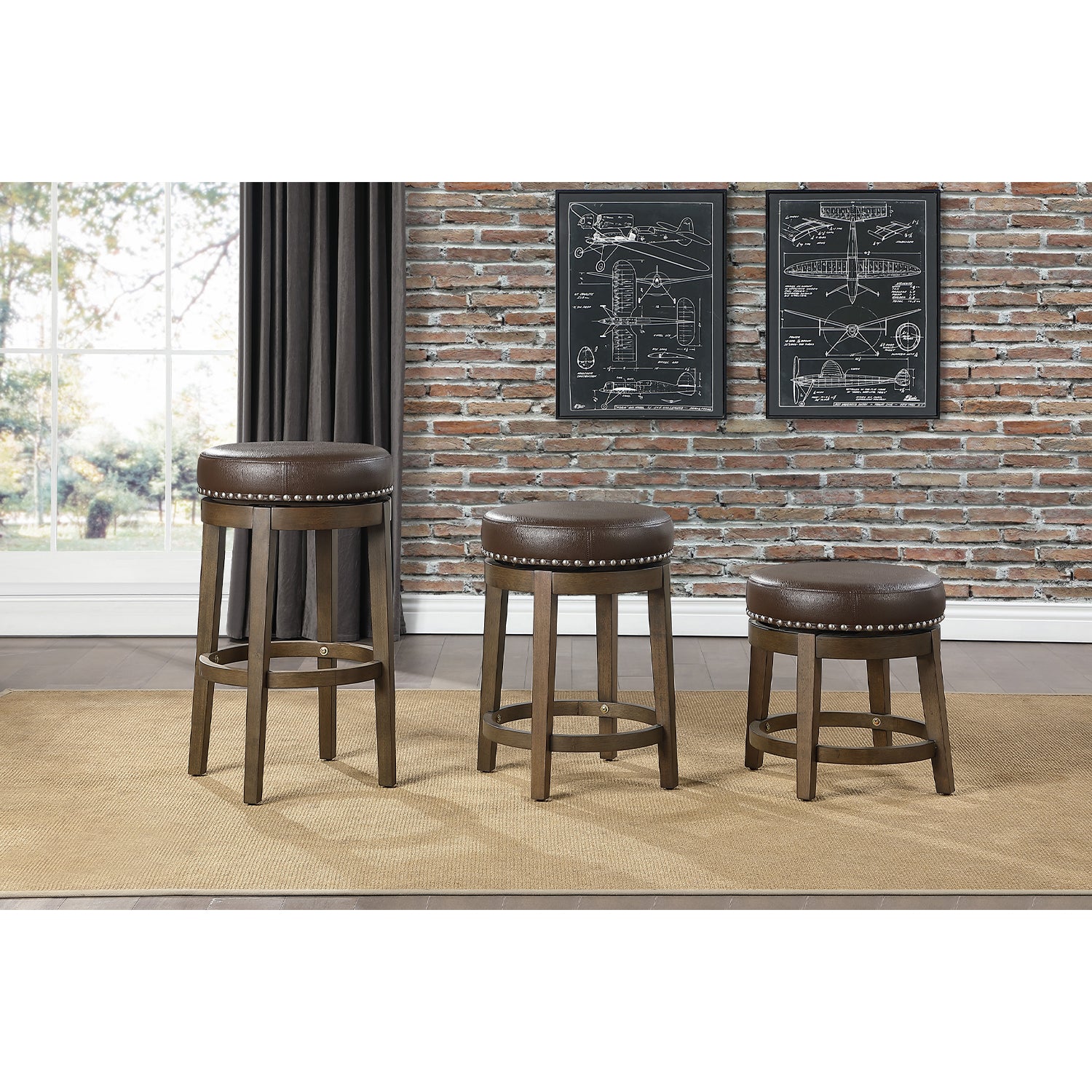 Lexicon Westby Bar Stool with Swivel， Brown Wood， Set of 2