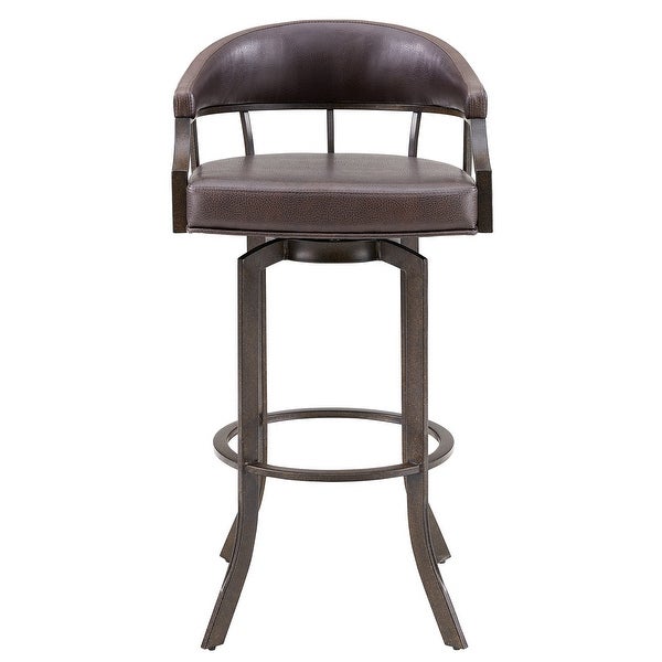 Nuf 30 Inch Swivel Barstool Armchair， Curved Round Back， Brown Faux Leather