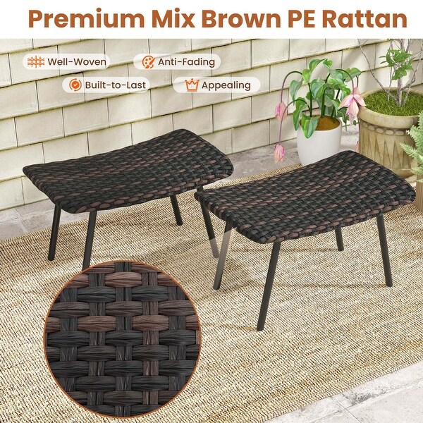 Set of 2 Patio Ottomans Multipurpose Rattan Ottomans w/ Padded Seat