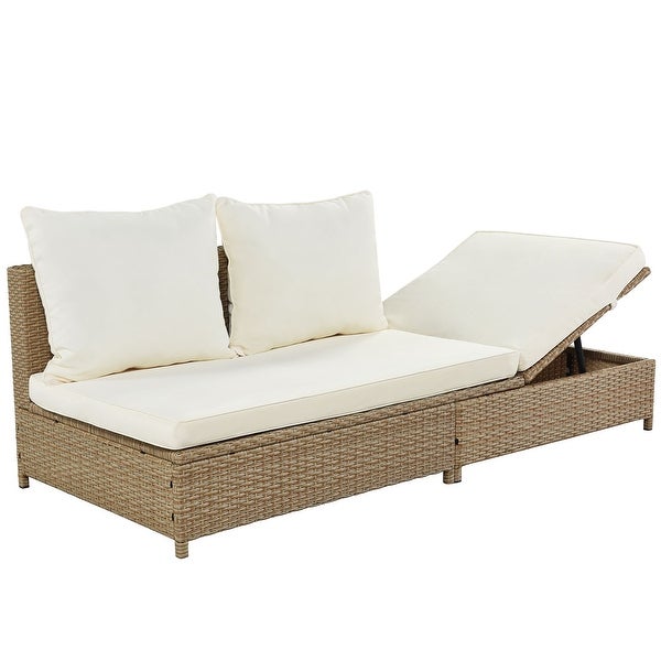 3 Piece Rattan Sofa Set All Weather PE Wicker Sectional Set with Adjustable Chaise Lounge Frame and Tempered Glass Table - Overstock - 35938902