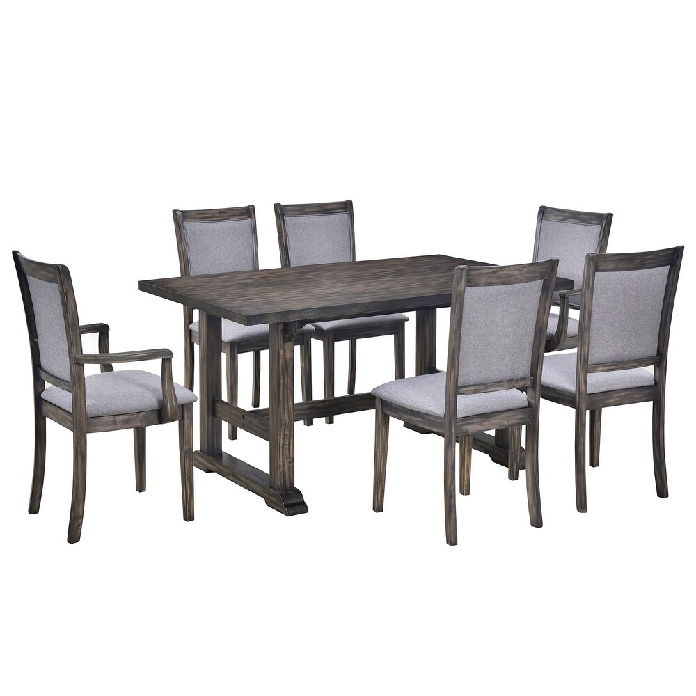 7 Piece Modern Wooden Dining Table Set with Upholstered Arm Dining Chairs and Rectangular Dining Table  for Dining Room