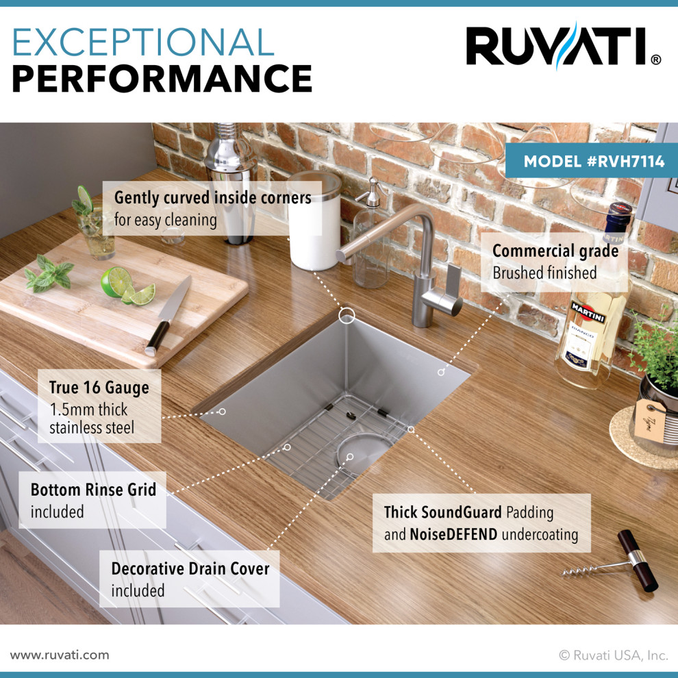 Ruvati RVH7114 14 quotUndermount 16 Gauge Tight Radius Bar Prep Sink   Bar Sinks   by Blue Bath  Houzz