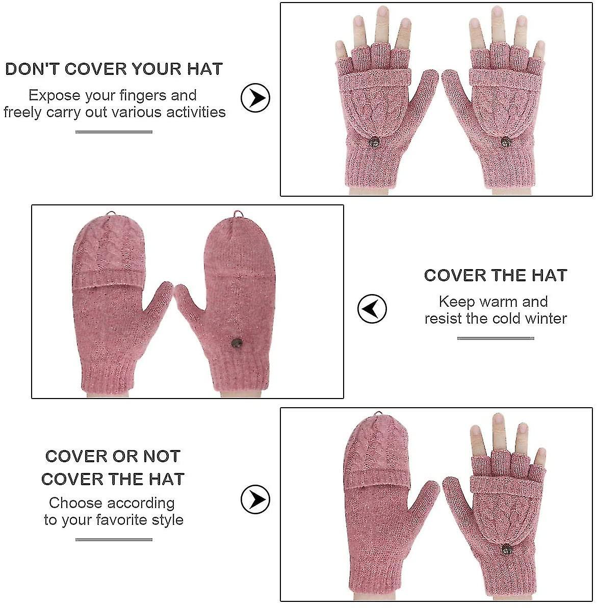 Women's Gloves Fingerless Mittens - Ladies Gloves Winter Warm Knit Fingerless Gloves Wool Mittens Flap Cover Texting Glovespink