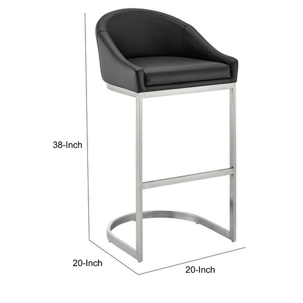 Lina 28 Inch Bar Stool Chair， Metal Cantilever Base， Black Faux Leather