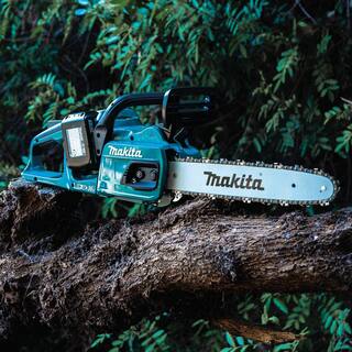 Makita LXT 14 in. 18V X2 (36V) Brushless Electric Battery Chainsaw Kit (5.0Ah) with bonus 18V LXT 5.0 Ah (2-Pack) XCU07PT-BL18502