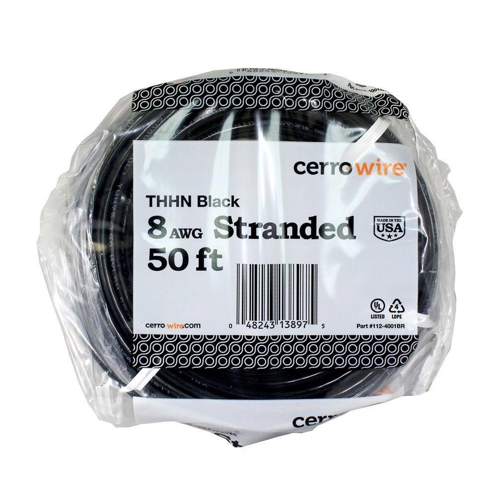 Cerrowire 50 ft. 8 Gauge Black Stranded Copper THHN Wire 112-4001BR