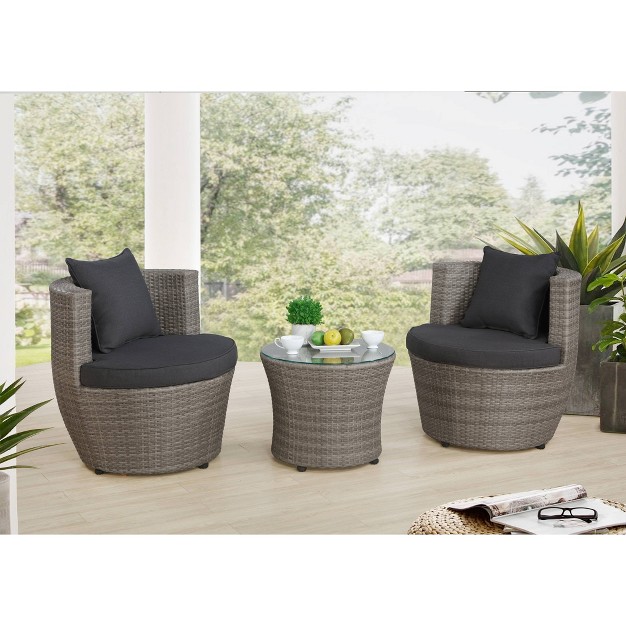 3pc Amelia Outdoor Conversation Set With 2 Round Chairs amp Table Gray Alaterre Furniture