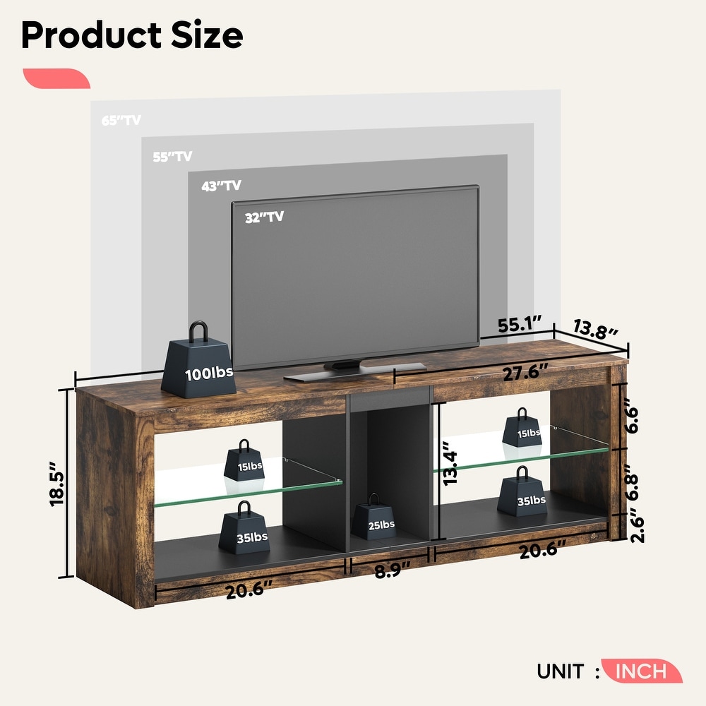 55 inch Entertainment Center LED TV Stand up to 65 Inch TVs for Living Room   55 inches