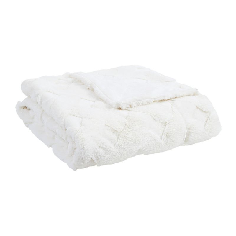 Madison Park Claire Luxury Basketweave Faux Fur Throw Blanket