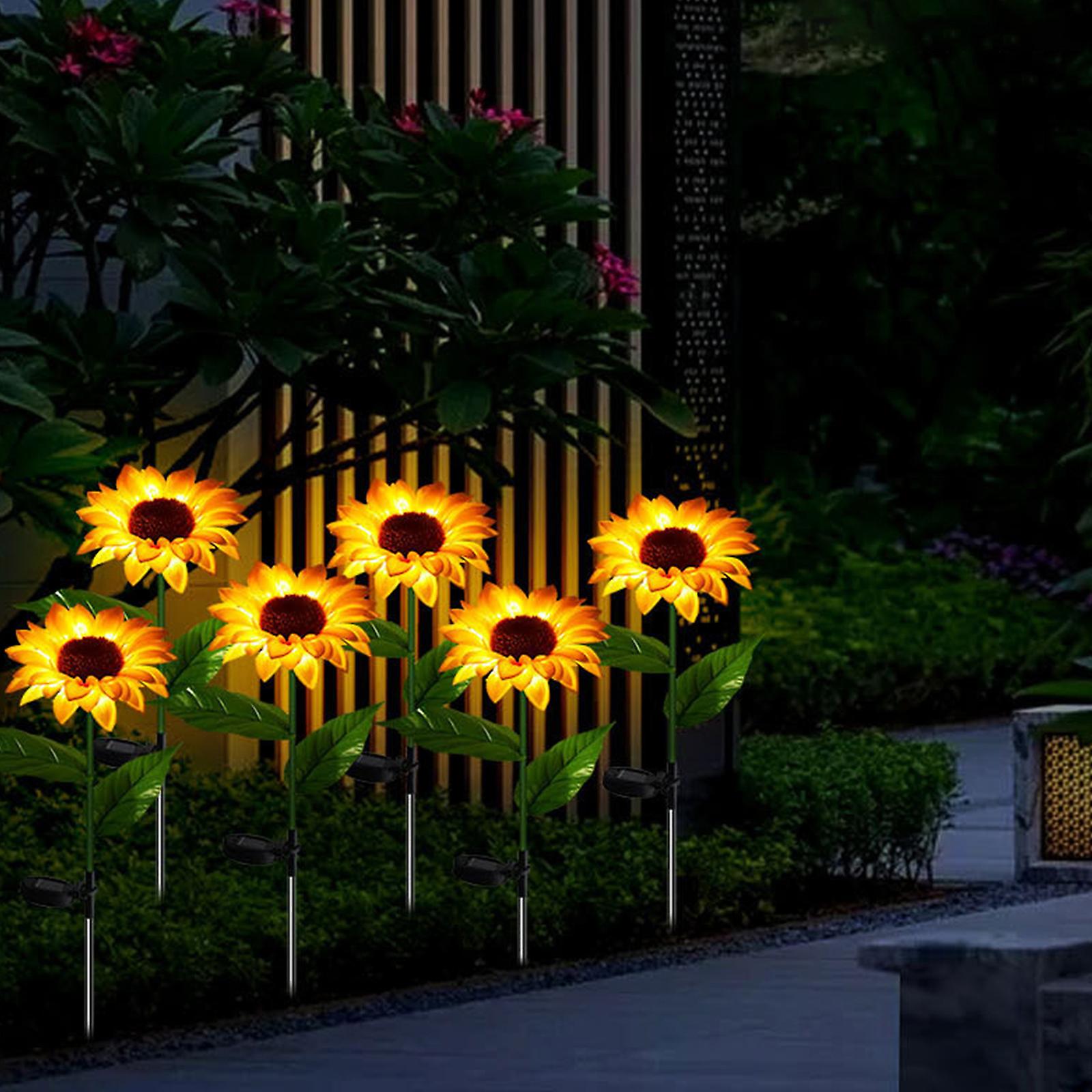 2pcs Solar Flowers Lights Outdoor Sunflower Stakes Lights Warm White Led Landscape Lights Waterproof Artificial Flowers Lights For Pathway Walkway Law