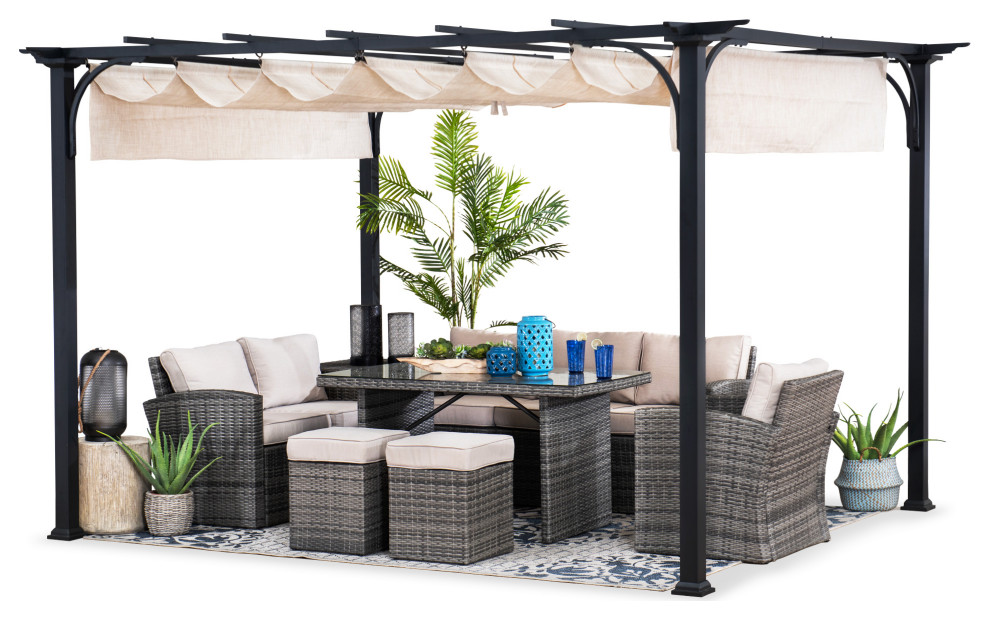 Sunjoy 12  x27x9  x27Black Metal Classic Pergola With Garden Shade   Transitional   Pergolas   by Golden Bull Marketing  LLC  Houzz