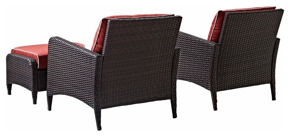 Kiawah 4 Piece Outdoor Wicker Seating Set With Sangria Cushions   Tropical   Outdoor Lounge Chairs   by Crosley  Houzz