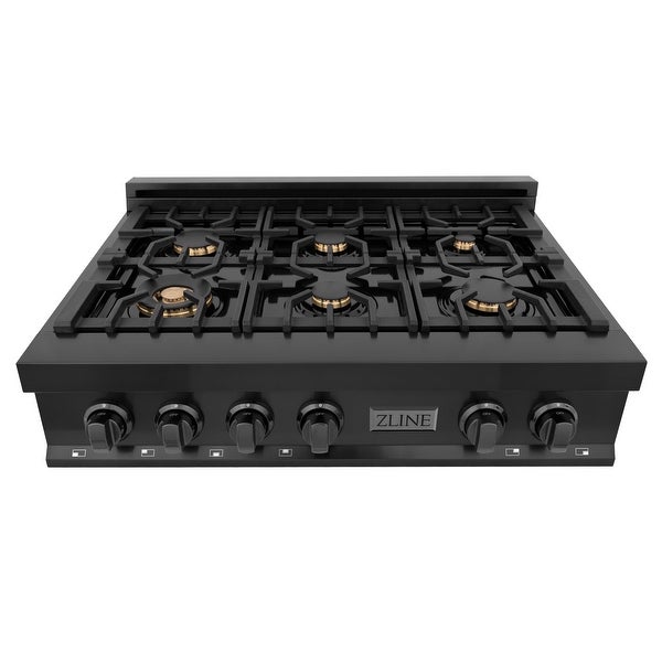 ZLINE Porcelain Stovetop in Black Stainless Steel - Gas Brass Burners