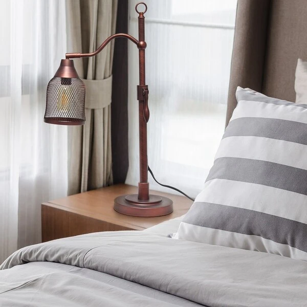 Lalia Home Vintage Arched Table Lamp with Iron Mesh Shade， Red Bronze - 14.75(L)7(W)20.75(H)