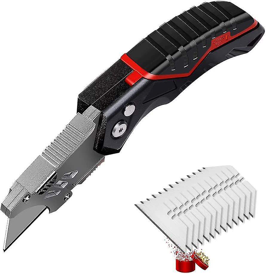 Folding Utility Knife With 13 Replaceable Sk5 Blades， Heavy Duty Box Knife， Pocket Carpet Knife， Versatile Retractable Lockback Knife With Safety Lock