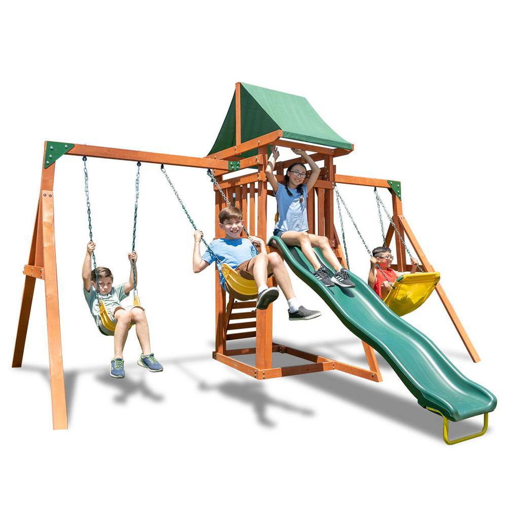 SPORTSPOWER Sherwood Wood Swing Set with Slide WP-746