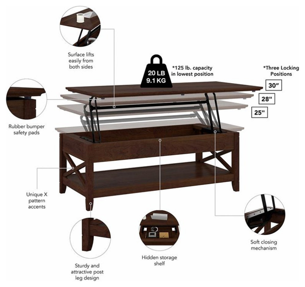 Key West Lift Top Coffee Table with End Tables in Bing Cherry   Engineered Wood   Coffee Table Sets   by Homesquare  Houzz