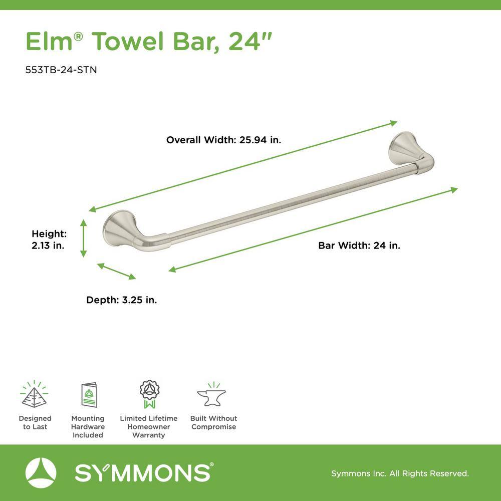 Symmons Elm 24 in. Towel Bar in Satin Nickel 553TB-24-STN