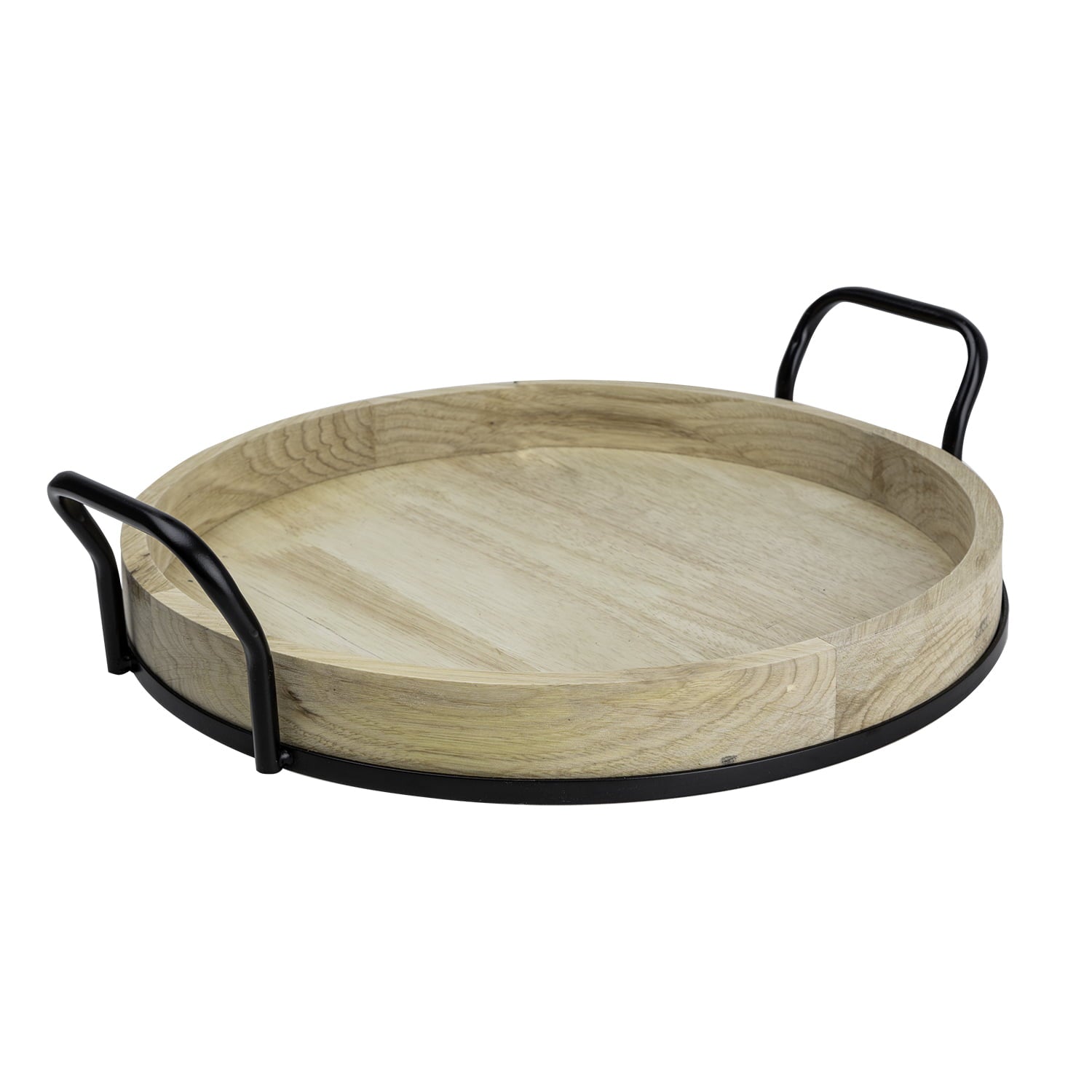 Better Homes & Gardens 17-inch Round Light Wood and Metal Tray