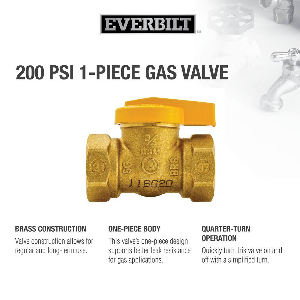 Everbilt 34 in. Brass FPT 1-Piece Gas Valve 110-524EB