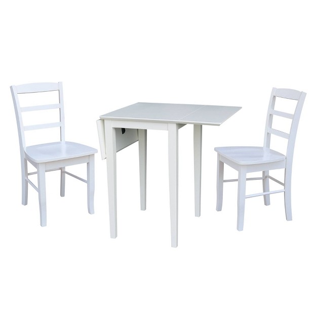 Small Dual Drop Leaf Dining Table With 2 Madrid Ladderback Chairs White International Concepts