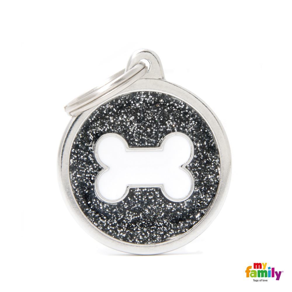 Black Circle with White Bone Dog Tag